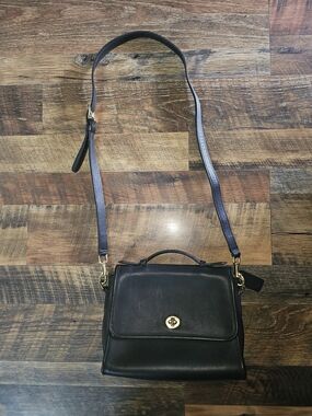 Coach Black Leather Crossbody with Gold Hardware RARE 1970s Vintage
